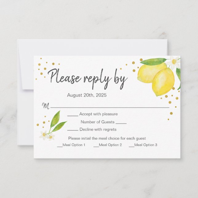 Lemon RSVP with Meal Options Card (Front)