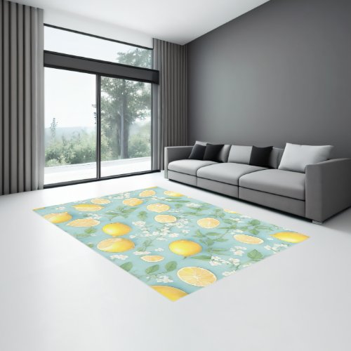 Lemon Rug _ Blue Lemons Pattern Area Rug Carpet