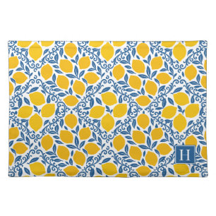 Lemon Rustic Farmhouse French Country Monogram Cloth Placemat