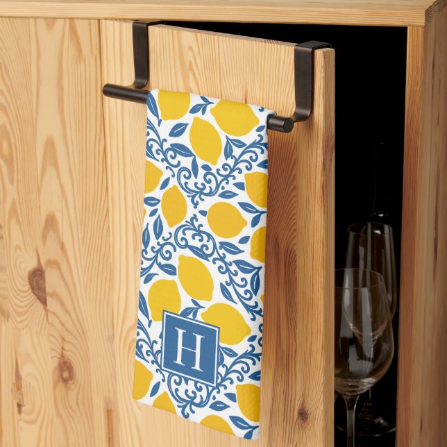 Lemon Rustic Farmhouse French Country Monogram Kitchen Towel (Thirds Fold)