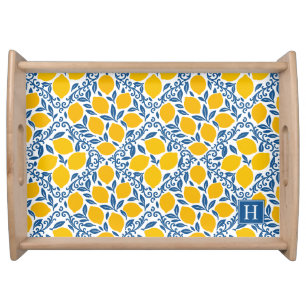 Lemon Rustic Farmhouse French Country Monogram Serving Tray