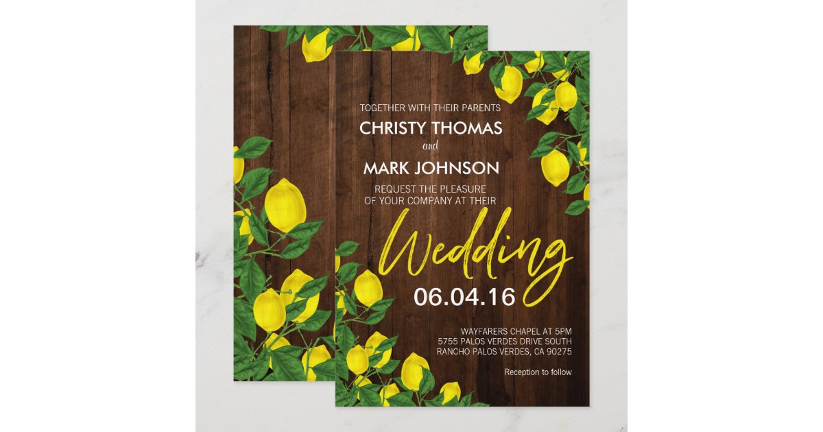 Rustic Summer Invitations Lemon Rustic Wood Summer Wedding Invitation | Zazzle