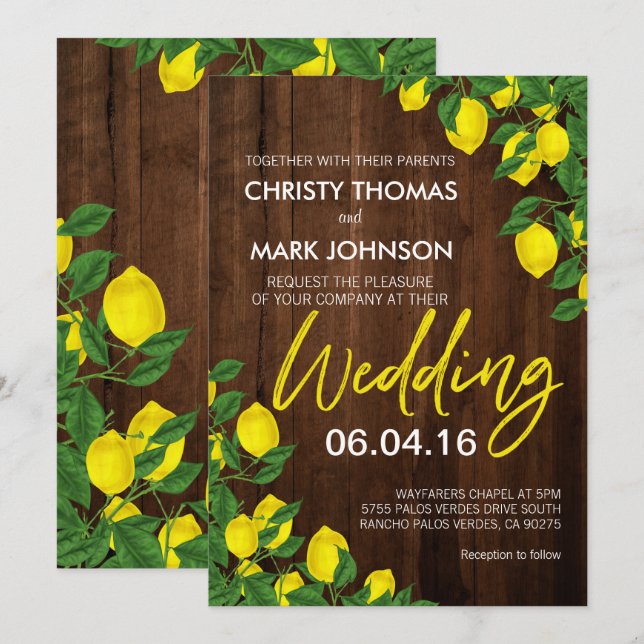 Lemon Rustic Wood Summer Wedding Invitation (Front/Back)