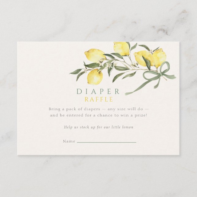 Lemon Sage Bow Diaper Raffle Baby Shower Enclosure Card (Front)