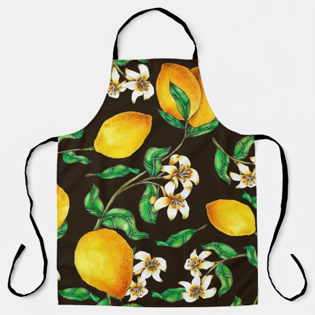 Lemon Seamless Pattern hand painted in watercolor Apron (Front)