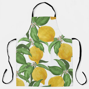 Lemon seamless vintage pattern. Tropical fruit bac Apron
