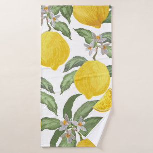 Lemon seamless vintage pattern. Tropical fruit bac Bath Towel