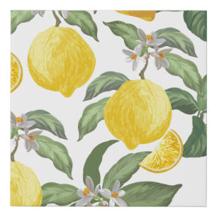 Lemon seamless vintage pattern. Tropical fruit bac Faux Canvas Print