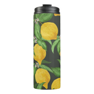 Lemon seamless vintage pattern. Tropical fruit bac Thermal Tumbler