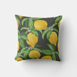 Lemon seamless vintage pattern. Tropical fruit bac Throw Pillow