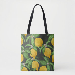 Lemon seamless vintage pattern. Tropical fruit bac Tote Bag