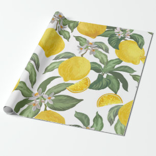 Lemon seamless vintage pattern. Tropical fruit bac Wrapping Paper