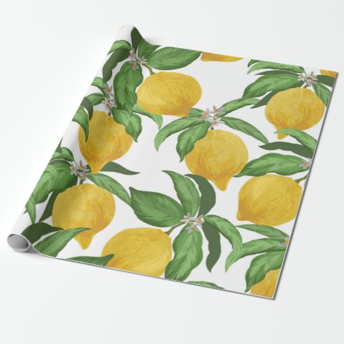 Lemon seamless vintage pattern Tropical fruit bac Wrapping Paper