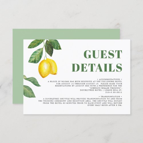 Lemon Season Wedding Celebration Guest Details Invitation