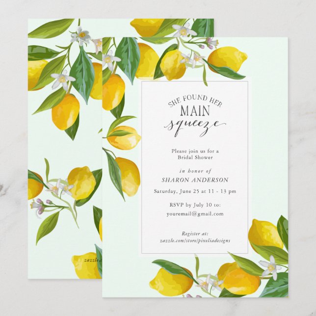 Lemon She found her main squeeze Bridal Shower  In Invitation (Front/Back)