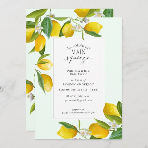 Lemon She found her main squeeze Bridal Shower  In Invitation