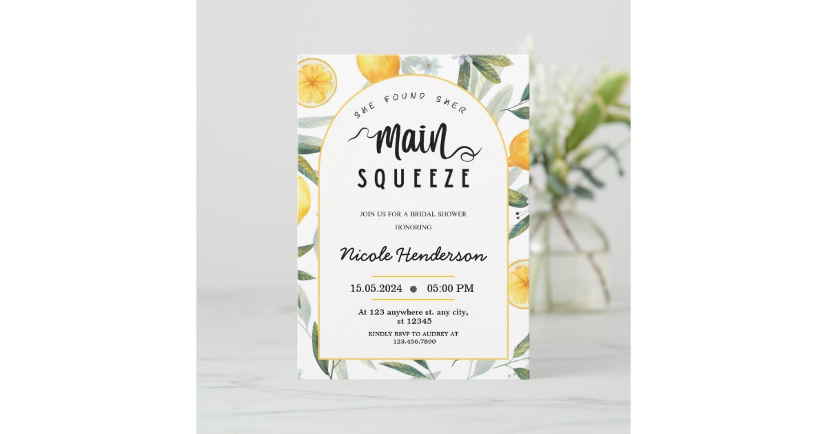 Lemon she found her main squeeze bridal shower invitation | Zazzle