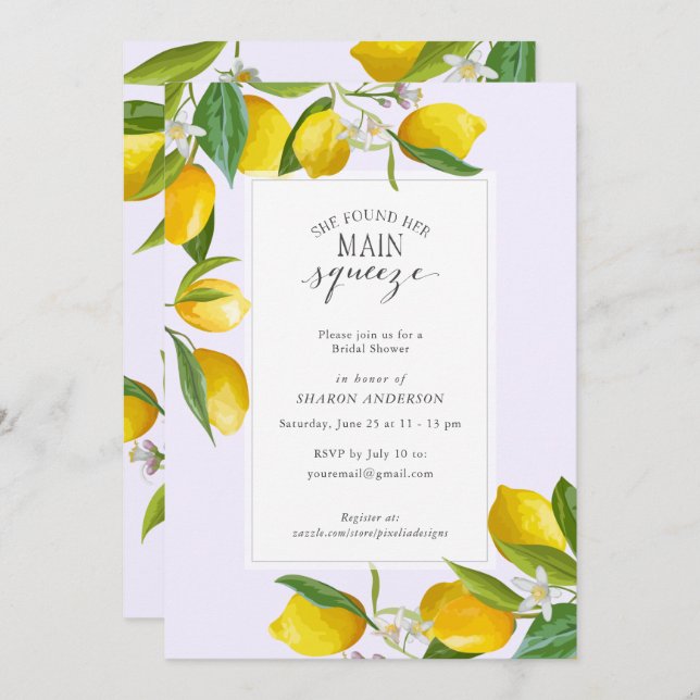 Lemon She found her main squeeze Bridal Shower  Invitation (Front/Back)