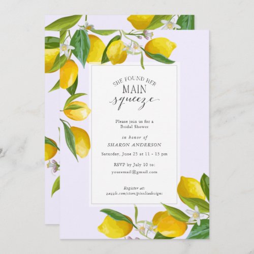 Lemon She found her main squeeze Bridal Shower  Invitation