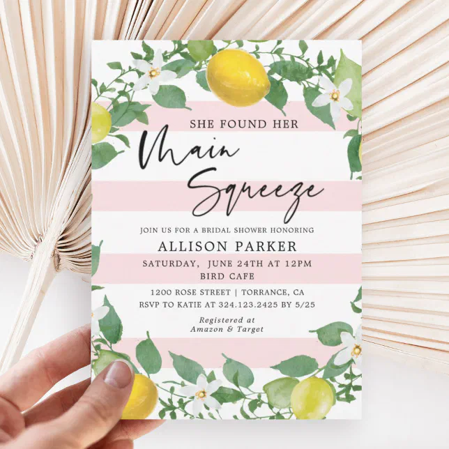Lemon She Found Her Main Squeeze Bridal Shower Invitation | Zazzle