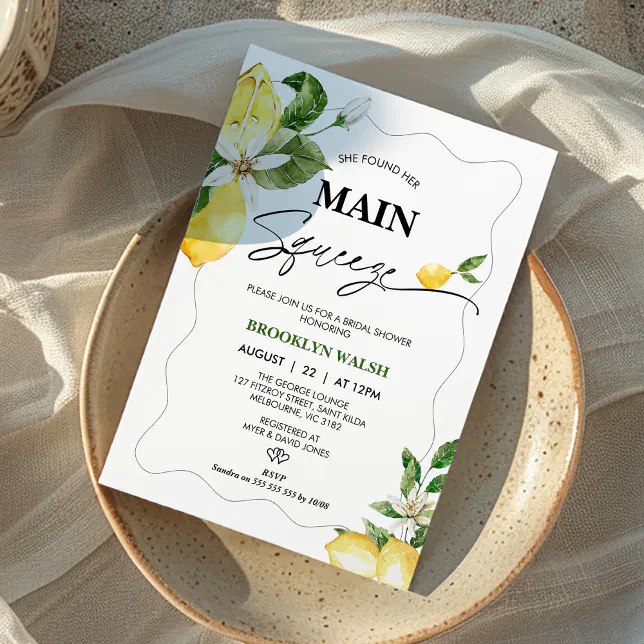Lemon She Found Her main Squeeze Bridal Shower Invitation | Zazzle