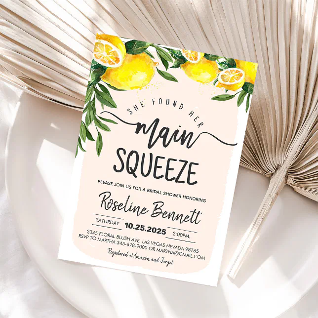 Lemon She Found Her Main Squeeze Bridal Shower Invitation | Zazzle
