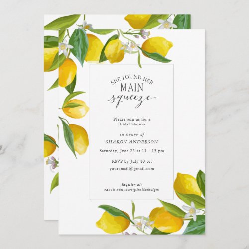 Lemon She found her main squeeze Bridal Shower Invitation