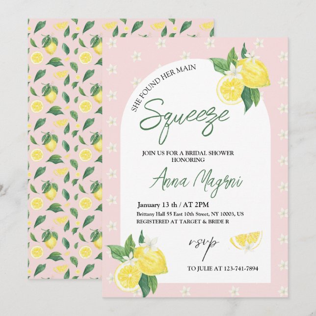 Lemon She Found Her Main Squeeze Bridal Shower  Invitation (Front/Back)