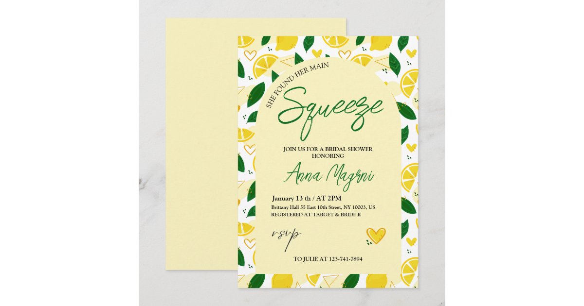 Lemon She Found Her Main Squeeze Bridal Shower Invitation | Zazzle