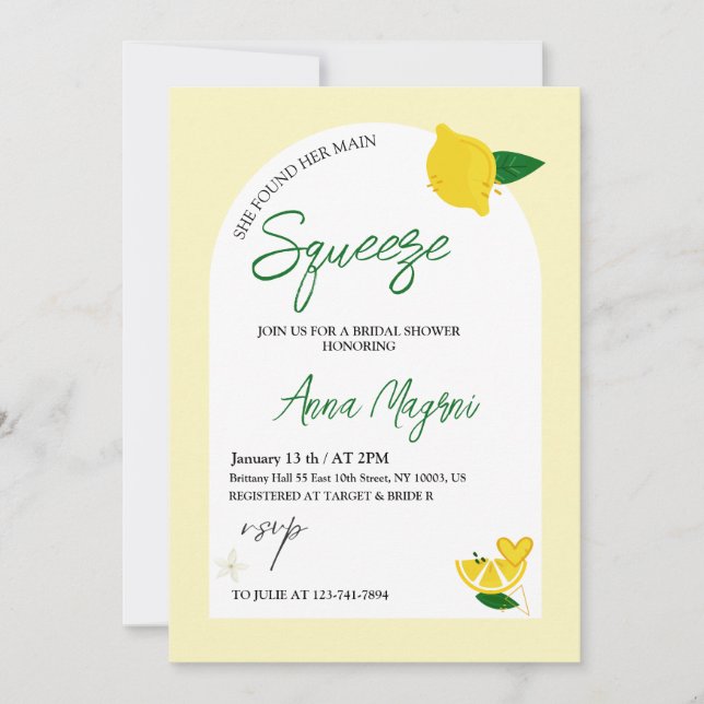 Lemon She Found Her Main Squeeze Bridal Shower  Invitation (Front)