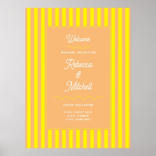 Lemon Sherbet Stripe Vintage Wedding Welcome Poster