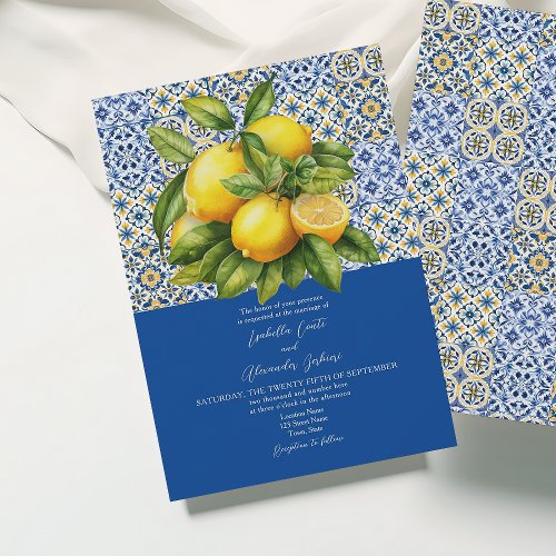 Lemon Sicilian Italian Blue Wedding Invitation