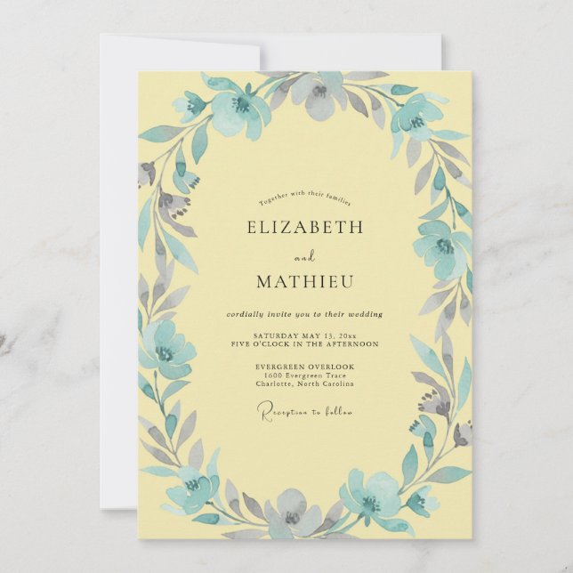 Lemon Silver Wreath Wedding Invitation (Front)