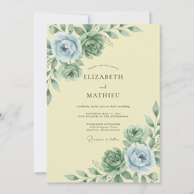 Lemon Slate Peony Wedding Invitation (Front)