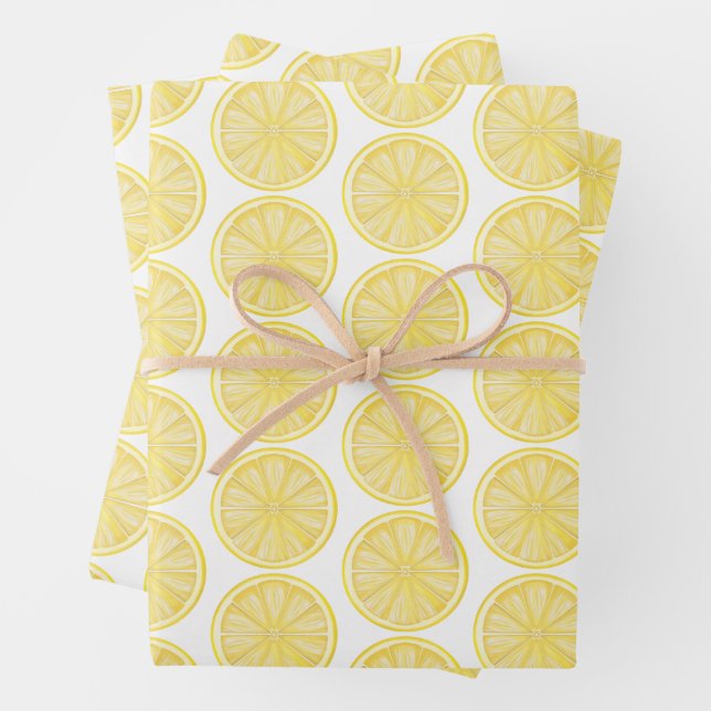 Lemon Slice Amalfi Coast Party Wrapping Paper Sheets (In situ)