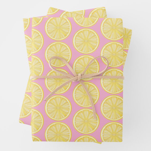 Lemon Slice Amalfi Coast Party Wrapping Paper Sheets (In situ)