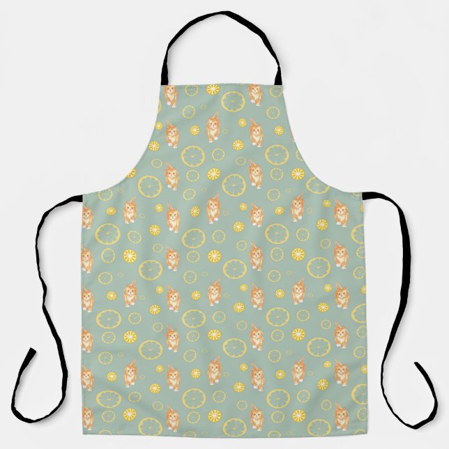 lemon slice and cat pattern apron (Front)