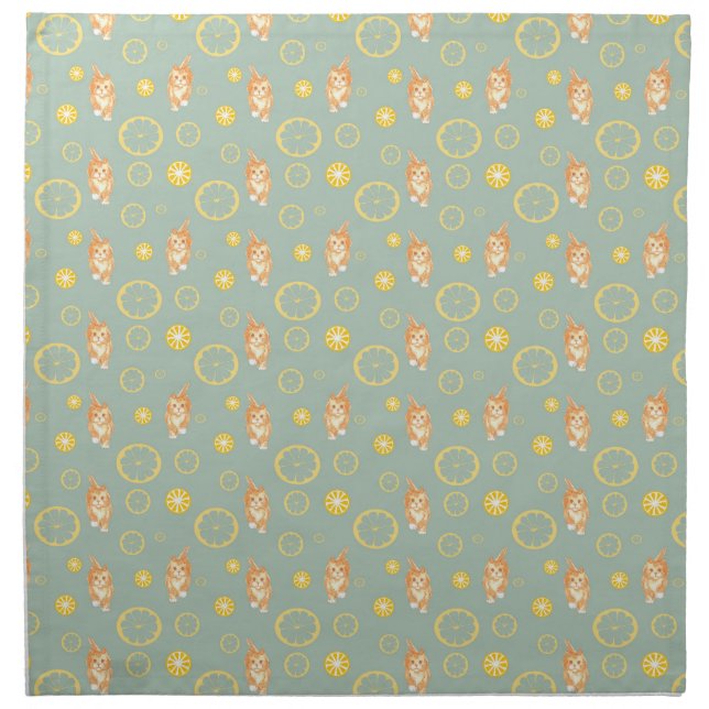 lemon slice and cat pattern cloth napkin (Front)