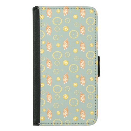 lemon slice and cat pattern samsung galaxy s5 wallet case