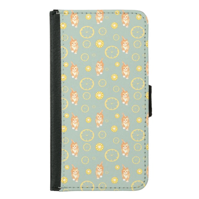 lemon slice and cat pattern samsung galaxy wallet case (Front)