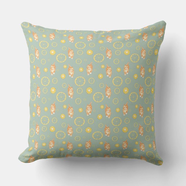 lemon slice and cat pattern throw pillow (Front)