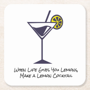 Lemon Slice and Cocktails Napkin Square Paper Coaster