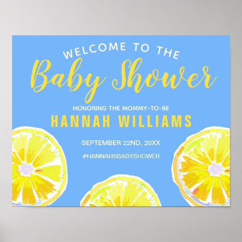 Lemon Slice Blue Baby Shower Welcome Poster