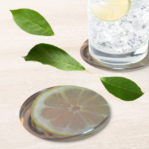 Lemon Slice Floating in Water Round Paper Coaster