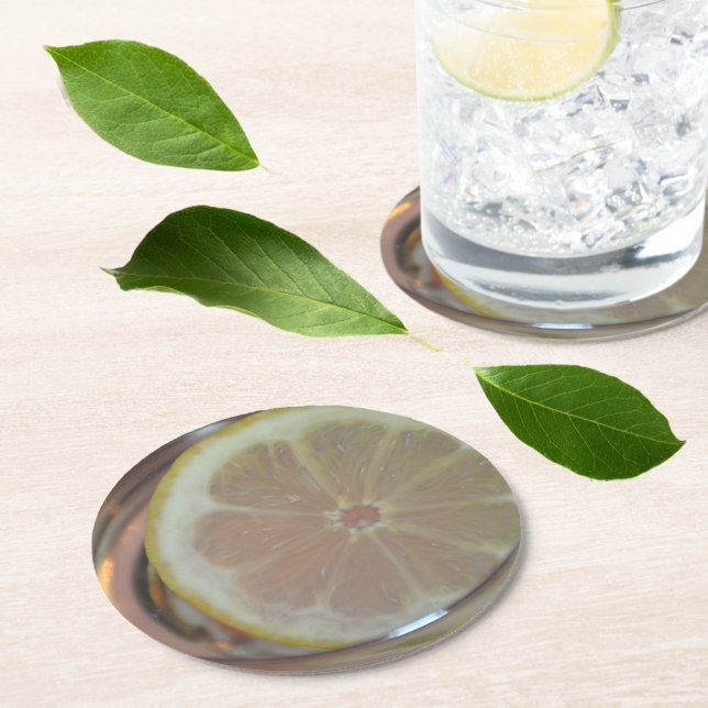 Lemon Slice Floating in Water Round Paper Coaster (Creator Uploaded)