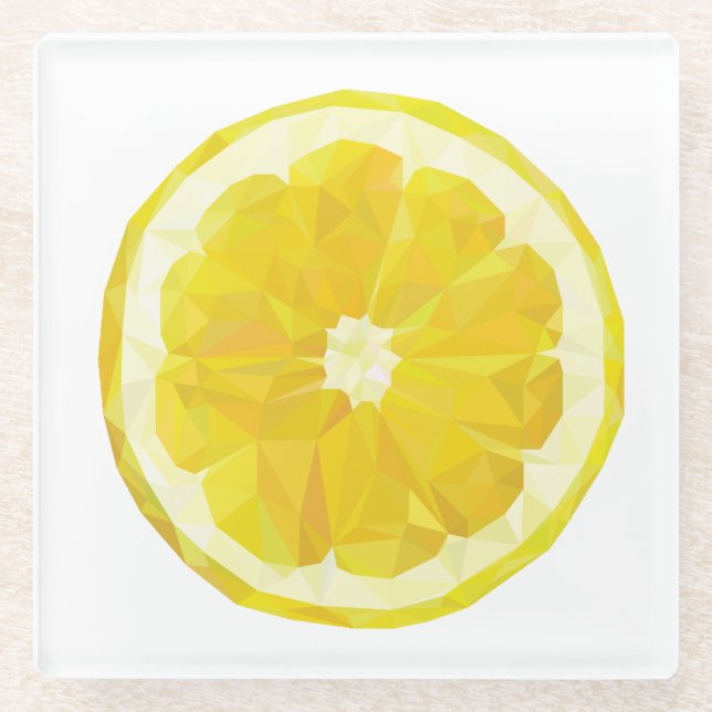 Lemon Slice Geometric Design  Glass Coaster (Front)