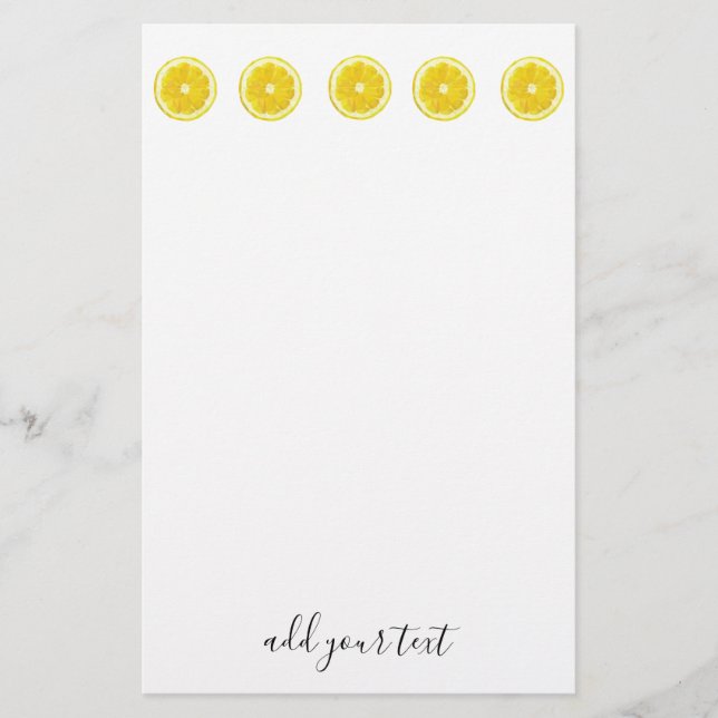 Lemon Slice Geometric Yellow fruit Stationery (Front)