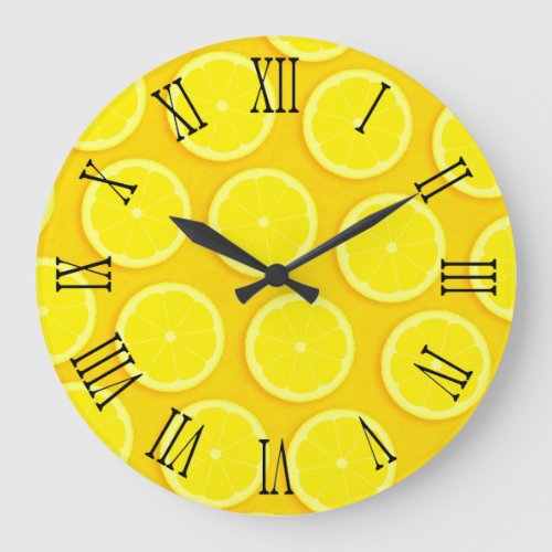 Lemon slice graphic yellow roman wall clock