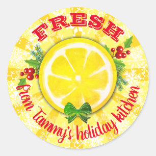 Lemon slice holiday baking personalized Christmas Classic Round Sticker