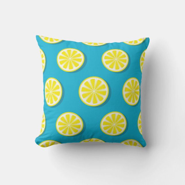 Lemon Slice Pattern on Blue Reversible Throw Pillow (Front)